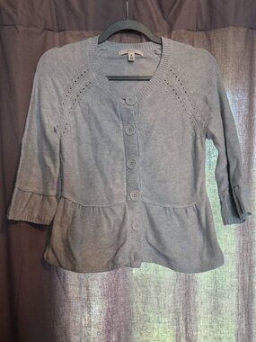 Merona Knit Button Up Sweater, peplum sleeve and bottom, gray